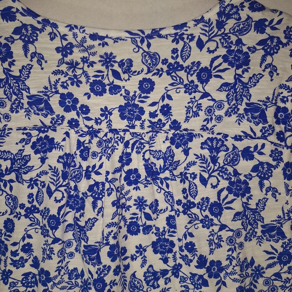 Lands End Tunic Womens Sz M Blue Floral Damask Pattern Peasant Top Boho Chic EUC - Picture 11 of 12